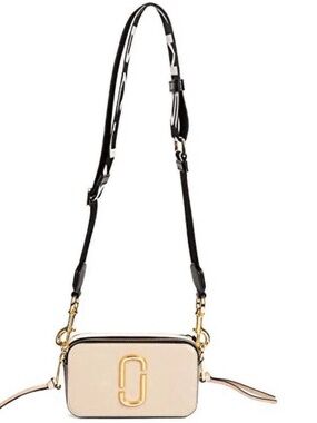 Marc Jacobs Cream Crossbody Bag with Black Strap and Gold Hardware